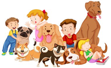 İzole arka planda hayvanlarla çocuklar