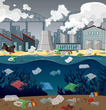 Nehirde plastik torbalar ile su kirliliği