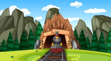 Dağda tünelden çıkan tren