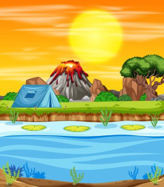 Nature scene background with camping by the lake clipart