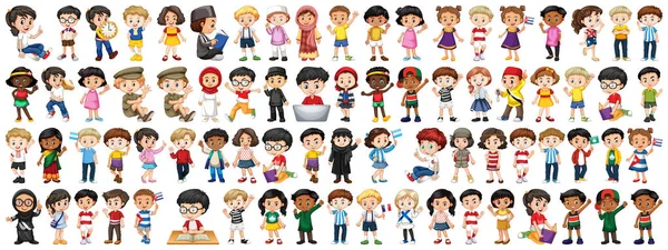 Children with different nationalities on white background — Stock Vector