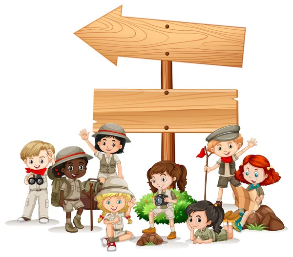 Banner modello di design con i bambini in abito esterno — Vettoriale Stock