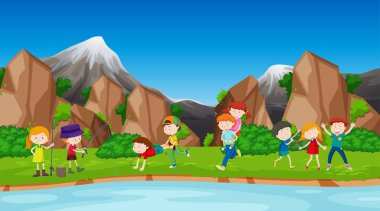 Aktif çocuklar açık sahnede oynuyor