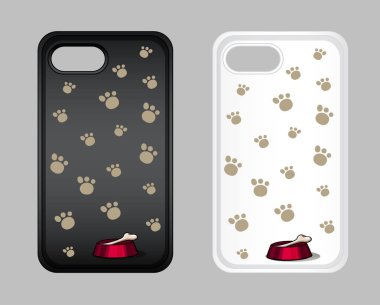 Köpek ayak izleri ile cep telefonu durumda grafik tasarım