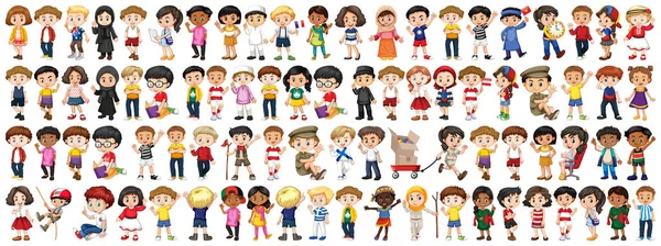 Děti s různými národnostmi na bílém pozadí — Stockový vektor