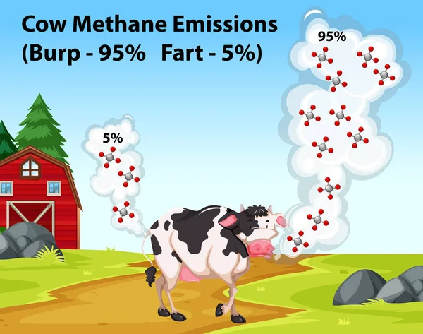 Cartaz científico mostrando as emissões de metano da vaca —  Vetores de Stock