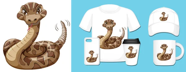 Serpiente salvaje en diferentes diseños de productos — Vector de stock