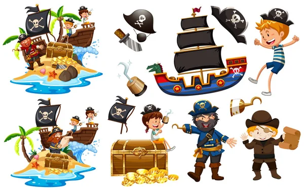 Piraten mit Schiff und Gold — Stockvektor