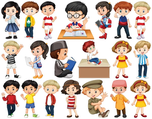 Set of children in different actions — Stock Vector