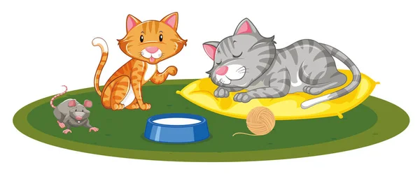 Two cats and one mouse playing — Stock Vector