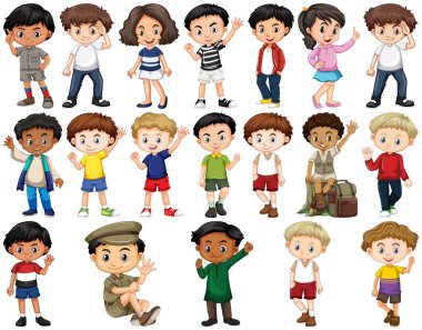 Farklı eylemlerde çocuklar kümesi