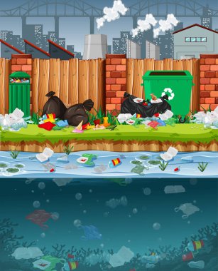 Nehirde plastik torbalar ile su kirliliği