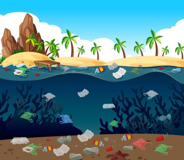 Okyanusta plastik torbalar ile su kirliliği