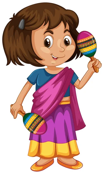Indie dítě drží maracas na bílém pozadí — Stockový vektor