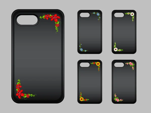 Grafikdesign auf Handyhülle mit bunter Blume — Stockvektor