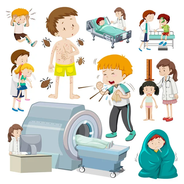 Anak-anak dengan berbagai jenis penyakit - Stok Vektor