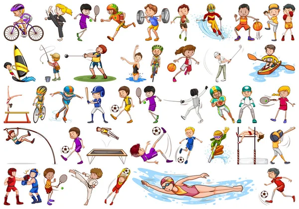 Sport activities by boys, girls, kids, athletes isolated — Stock Vector