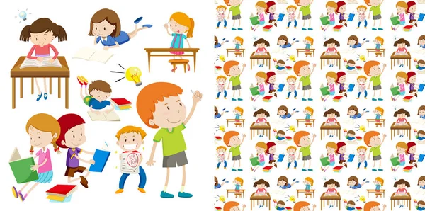 Varrás nélküli háttér tervez-val Kids iskolában — Stock Vector