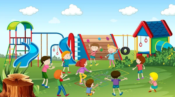 Aktive Kinder spielen in der Outdoor-Szene — Stockvektor