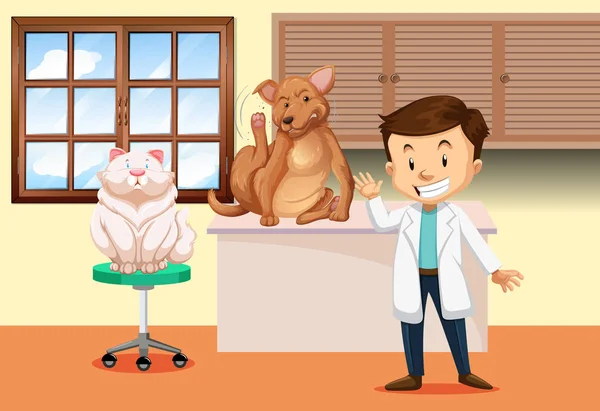 Vétérinaire avec animal malade — Image vectorielle