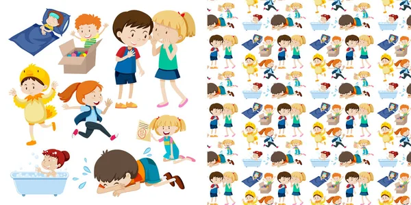 Conception de fond sans couture avec des enfants dans différentes actions — Image vectorielle