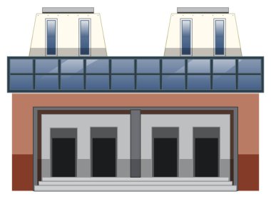 Beyaz arka planda kapısı ve merdiveni olan bina