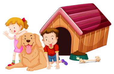 İzole arka planda hayvanlarla çocuklar