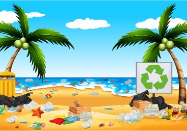 Plajda plastik torbalarla kirlilik