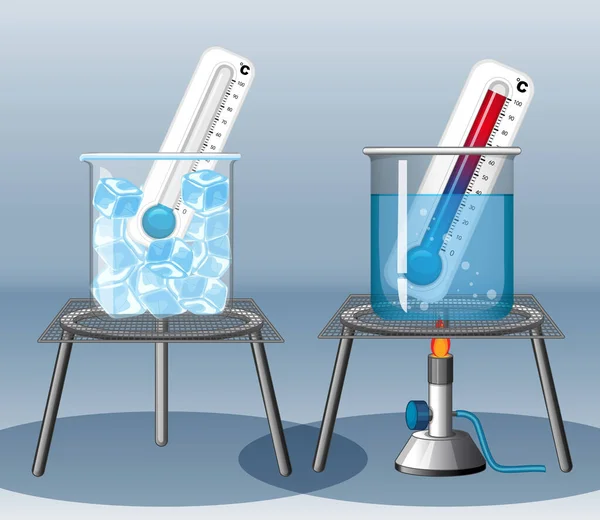 Dos termómetros en agua caliente y fría — Vector de stock