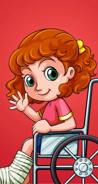 Gelukkig meisje op rolstoel — Stockvector