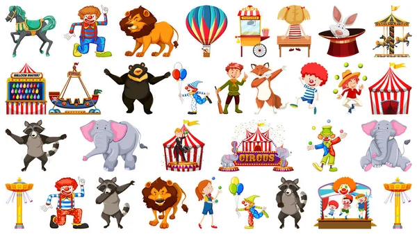 Collection de nombreux animaux de cirque, promenades et événements — Image vectorielle