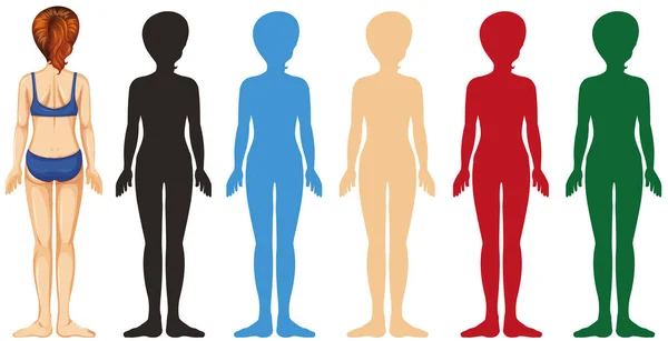 Donna con silhouette di colore diverso — Vettoriale Stock
