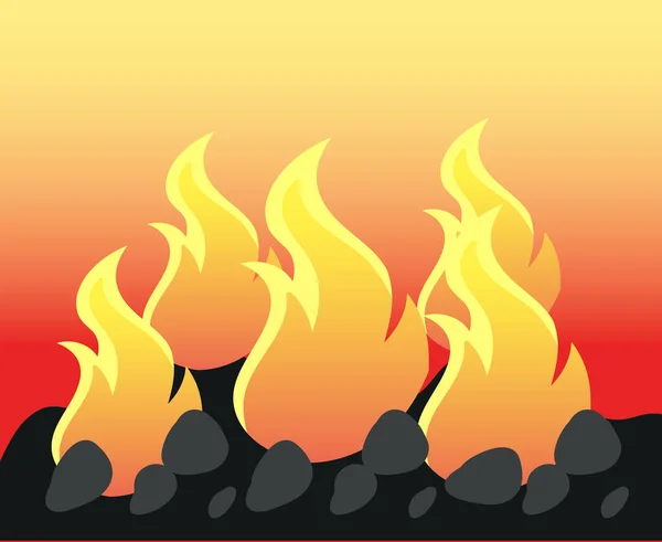 Fuego ardiente sobre el carbón — Vector de stock