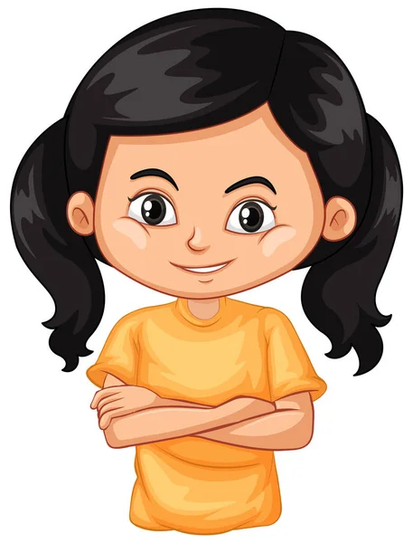Una chica feliz con camisa amarilla — Vector de stock