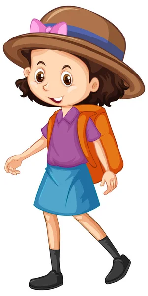 Une fille heureuse avec sac à dos orange — Image vectorielle