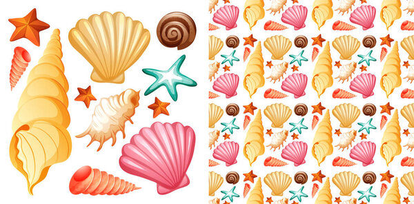 Бесшовный дизайн фона с темой изолированных объектов летом
