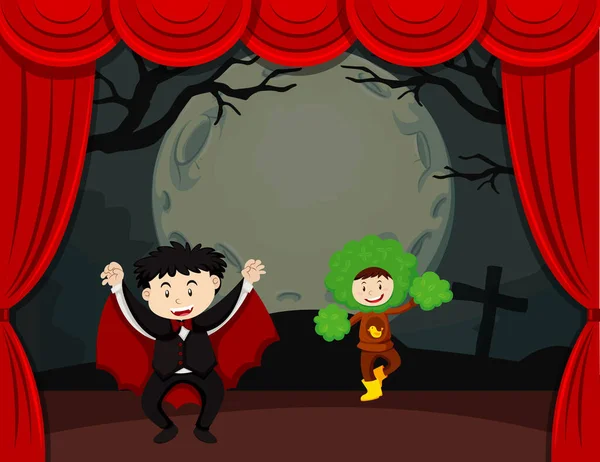 Tema Halloween con niños en el escenario — Archivo Imágenes Vectoriales