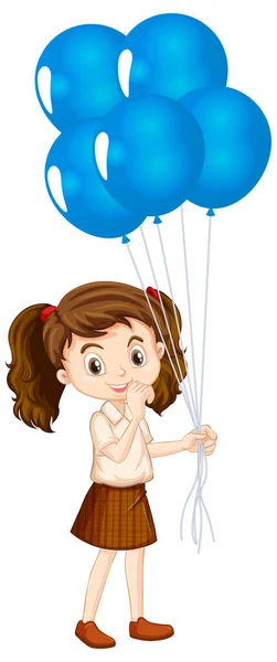 Una chica feliz con globos azules — Vector de stock