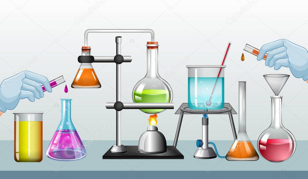 Science lab equipments on burning stands