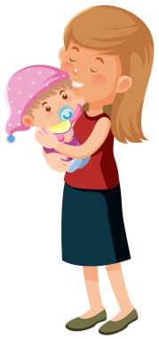 Anne ve küçük bebek beyaz arkaplanda