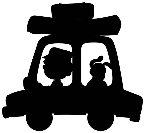 Silhouette Człowiek Jazdy Samochodem Psem Białym Tle Ilustracji — Wektor stockowy
