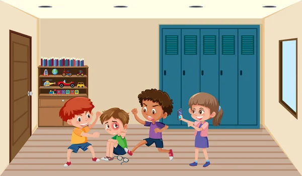 Escena Fondo Con Niños Intimidación Amigo Escuela Ilustración — Vector de stock