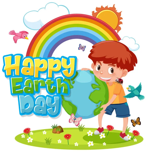 Projekt Plakatu Szczęśliwy Dzień Ziemi Szczęśliwy Chłopiec Ilustracja — Wektor stockowy