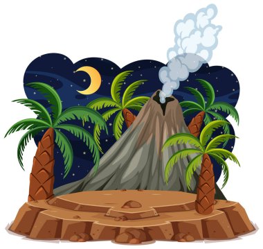 Volkan patlaması beyaz arkaplan illüstrasyonunda izole edilmiş çizgi film biçimi