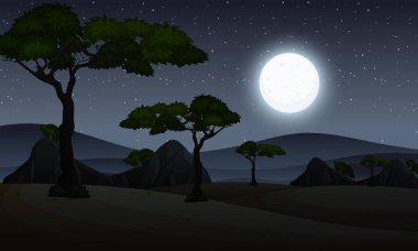 Park illüstrasyonunda karanlık gökyüzü ile arkaplan sahnesi