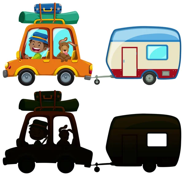 Man Driving Wagon Colors Silhouette Illustration — Stock Vector