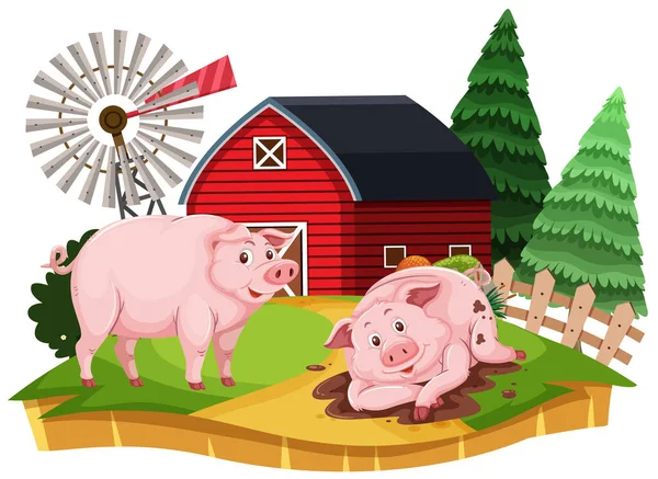 Pig Farm Cartoon Character White Background Illustration — Stock Vector