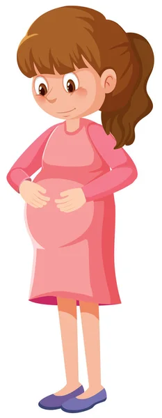 Pregnant Woman Pink Dress White Background Illustration — Stock Vector