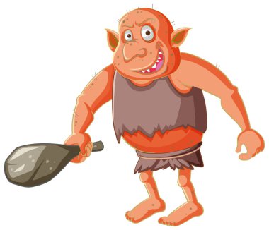 Çizgi film karakterinde kırmızı goblin ya da trol avlanma aracı tutuyor.