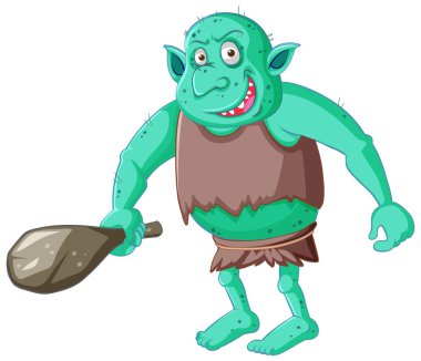 Çizgi film karakterinde yeşil goblin ya da trol avlanma aracı olarak izole edilmiş.